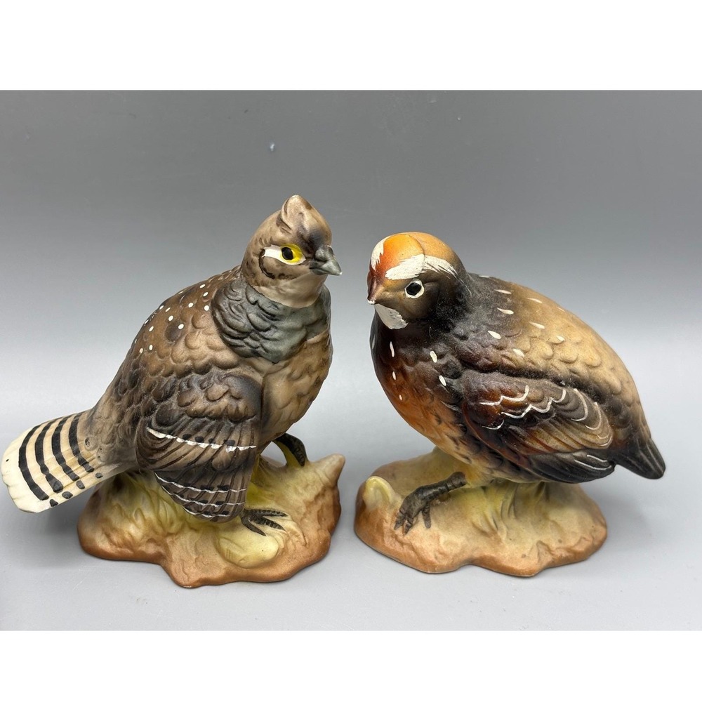 Vtg RB Made in Japan Ceramic Quail Set Bird Figurines Pair Decor‎